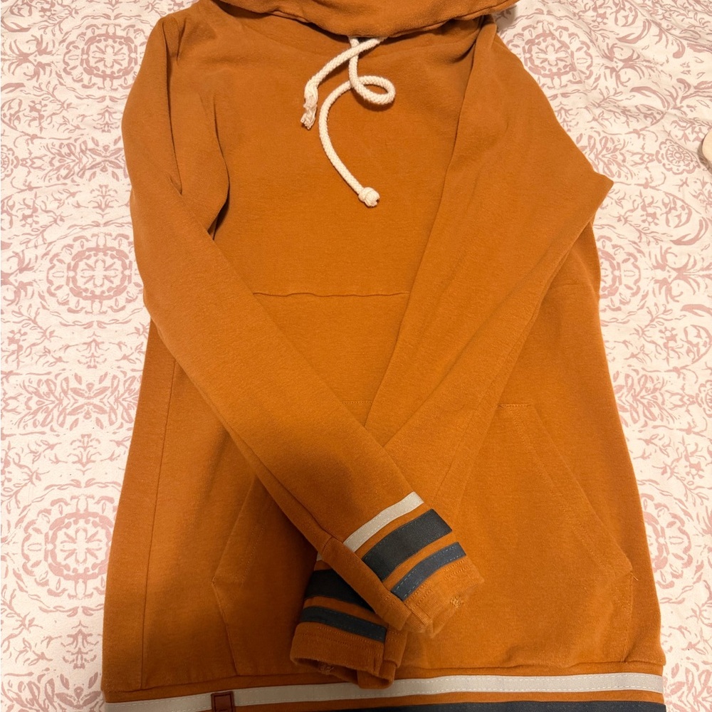 AMPERSAND AVE Orange Hoodie with Striped Cuffs